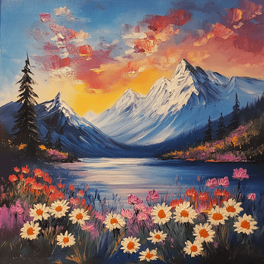 Happy Little Mountains and Spring Flowers - Paint Nite event in Langley, BC