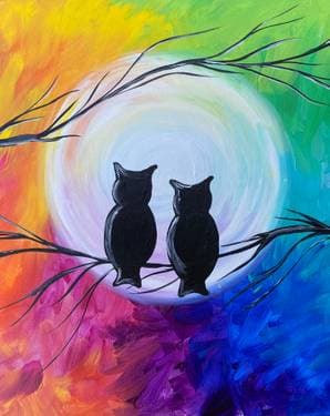 Owls Under the Rainbow Sky - Paint Nite event in Calgary , AB