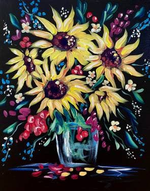 Grateful Sunflowers - Paint and sip event at The Crane & Pelican Cafe in Le Claire, IA - PaintNite.com