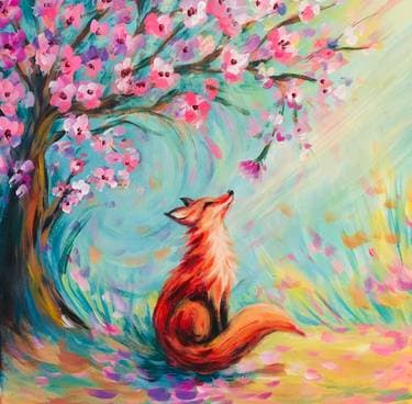 Fox Under the Cherry Blossoms - Paint and sip event at The Rec Room Square One in Mississauga, ON - PaintNite.com