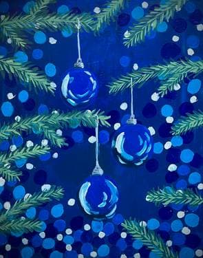 Blue Christmas ornaments - Paint and sip event at Fox and Hound in Schaumburg, IL - PaintNite.com