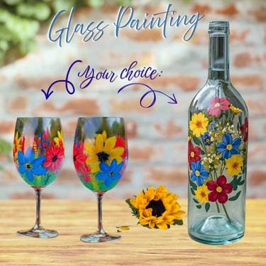 "Summer Blooms," CHOOSE: 2 wine glasses or 1 Wine Bottle w/ fairy lights - Paint and sip event at Grafted Cellars Winery & Restaurant in Claremont, CA - PaintNite.com
