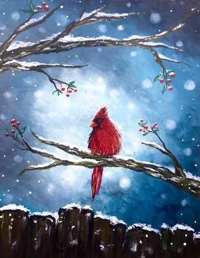 Peaceful Winter Cardinal at Broadway Bar and Grill Portobello — Painting