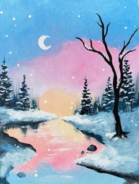 Snowy Winter Stream - Paint and sip event at City Loafers in Davenport, IA - PaintNite.com