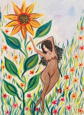 Goddess and the Sunflower - Paint and sip event at Coral Tree Cafe Encino in Encino, CA - PaintNite.com