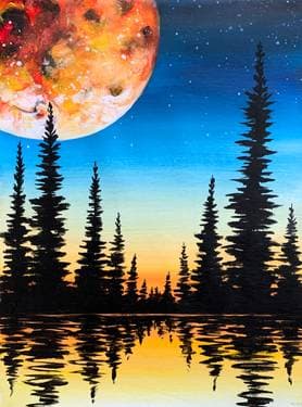 Full Moon Forest Silhouette - Paint and sip event at VFW Post 1621 in Janesville, WI - PaintNite.com