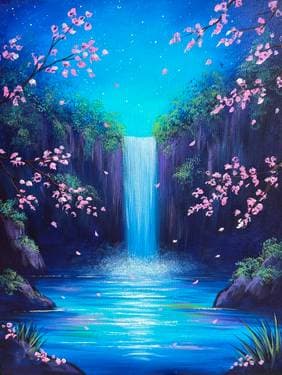 Pink Blossom Falls - Paint and sip event at Coral Tree Cafe Encino in Encino, CA - PaintNite.com