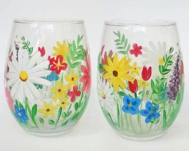 Spring Bouquet Stemless Wine Glasses - Paint and sip event at LuLu Island Winery in Richmond, BC - PaintNite.com