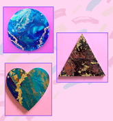 Paint Pour on Geometric Canvas with Gold Leaf thumbnail