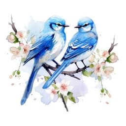 WATERCOLOR Blue Birds of Happiness thumbnail