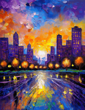 Abstract City Sunset - Paint and sip event at Brasserie Le Manoir Lachine in Lachine, QC - PaintNite.com