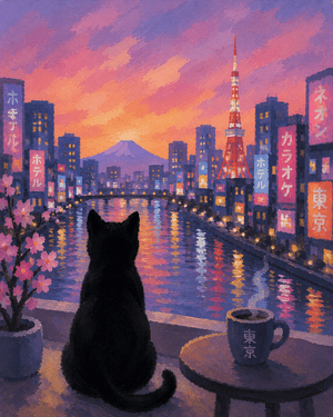 Cat in Tokyo at Mountain Mike's in Napa — Painting