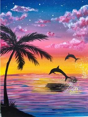 Pink Dolphin sunset - Paint and sip event at Hilton Pasadena in Pasadena , CA - PaintNite.com