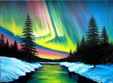 Northern Lights Across the Winter River - Paint and sip event at Mossop's Social House in Toronto , ON - PaintNite.com