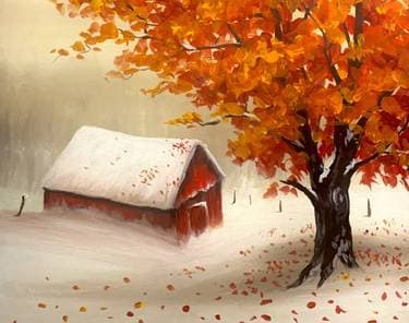 First Snow on Barn - Paint Nite event in Brentwood, CA