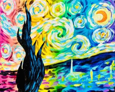 Rainbow Starry Night - Paint and sip event at Bent River Brewing Company in Rock Island, IL - PaintNite.com