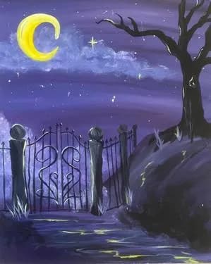 Glowing Graveyard Gates - Paint Nite event in Chico, CA