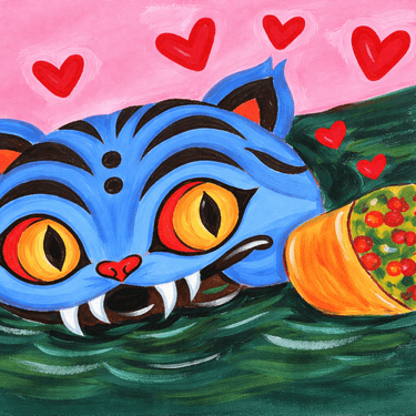 Blue Kitty Cat - Paint and sip event at Mountain Mike's Pizza in Mountain View, CA - PaintNite.com