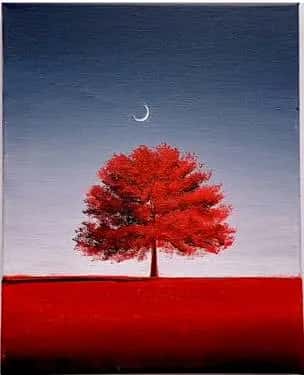 Red tree under the moon