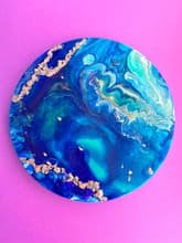 Paint Pouring on Round Canvas with Gold Leaf Accents thumbnail