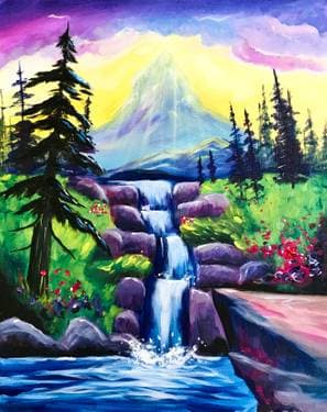 Mystic Mountain Waterfall: Master Class - Paint and sip event at Microbrasserie Folklore in Pointe-Claire, QC - PaintNite.com