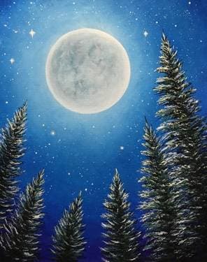 Moonlit Frosted Pines - Paint and sip event at The Pickle Barrel in Brampton, ON - PaintNite.com
