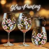 Glass Painting, "Cherry Blossoms:" CHOOSE: Stemless or regular Wine Glasses thumbnail