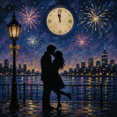 New Year Fireworks Kiss at Ace & Vine in Napa — Painting