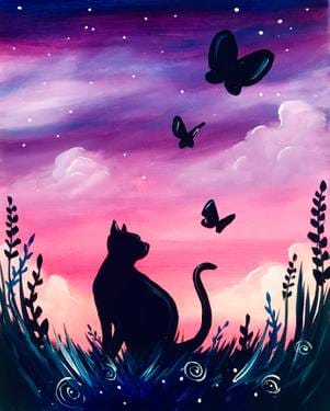 07/18/2026 Cat and Butterflies Paint Nite at Viviano's, Chesterfield, MO — Painting