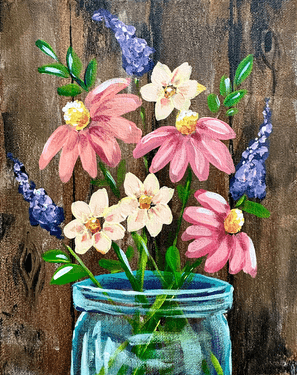 Rustic Jar of Flowers - Paint and sip event at The Rec Room Square One in Mississauga, ON - PaintNite.com