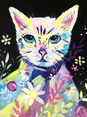 Paint Nite Floral Color Cat — Painting