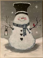 Snowman with Lantern and Cardinal thumbnail