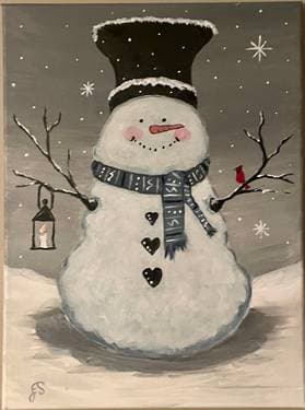 Snowman with Lantern and Cardinal - Paint and sip event at Cineplex VIP Lounge and Restaurant in Winnipeg, MB - PaintNite.com