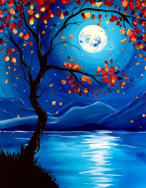 Saturday Full Moon in Fall — Painting