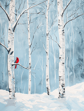 Winter Cardinal Birch Forest - Paint and sip event at Momo's Sport Bar and Grill Too (Bayport) in Bayport, NY - PaintNite.com