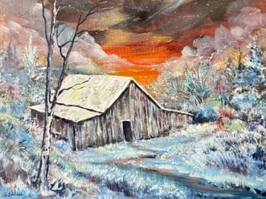 Winter Barn at Sunset - Paint and sip event at Marco Polo Global Restaurant in Salem, OR - PaintNite.com