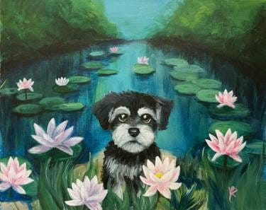 Dog with Monet Water Lilies at Murphy's Irish Pub — Painting