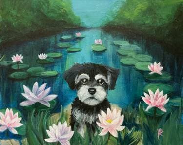 Dog with Monet Water Lilies - Paint Nite event in Los Angeles , CA