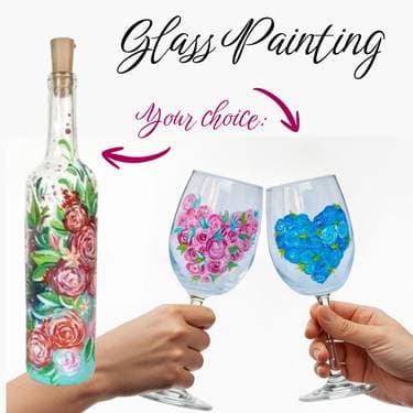 "Heart of Roses" Glass Painting. CHOOSE: Bottle or 2 Glasses - Paint Nite event in Claremont, CA