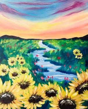Riverside Sunflower Blooms - Paint and sip event at The Bend Lounge in Edmonton, AB - PaintNite.com
