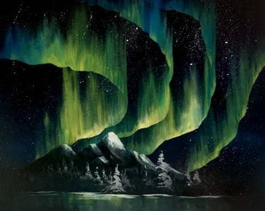 Winter Mountain Northern Lights - Paint and sip event at Stockman's Bar in Layton, UT - PaintNite.com