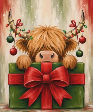 Christmas present cow — Painting