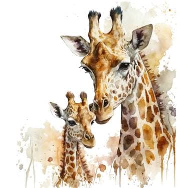 WATERCOLOR Mother and Baby Giraffe with Jade Scarlett