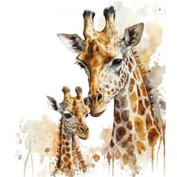 WATERCOLOR Mother and Baby Giraffe thumbnail