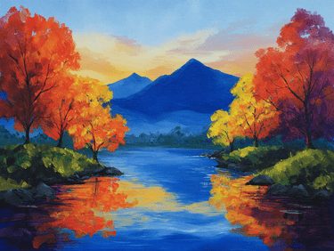 Autumn River Mountain Getaway — Painting