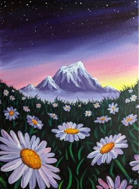 Purple Mountain Daisies - Paint and sip event at Boston Pizza West Springs in Calgary, AB - PaintNite.com