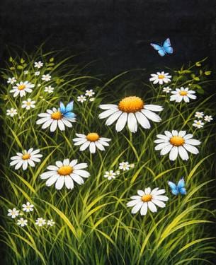 Daisies and Butterflies — Painting