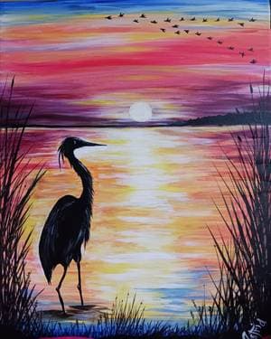 Wading Heron, Waning Summer - Paint and sip event at Old Flame Brewing Company Port Perry in Port Perry, Durham Region, ON - PaintNite.com