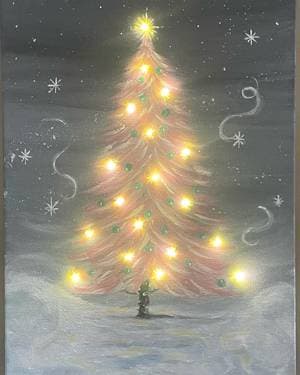 Lit Christmas tree #2 - Paint Nite event in Winnipeg, MB