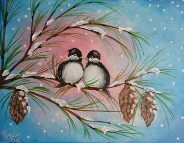 Chickadee Love Birds II — Painting